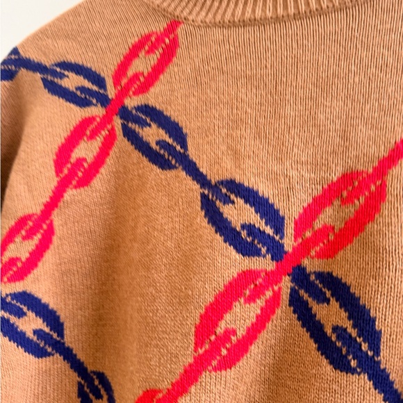 Clare V chains Brown Sweater with Red and Blue Pattern - Picture 3 of 8